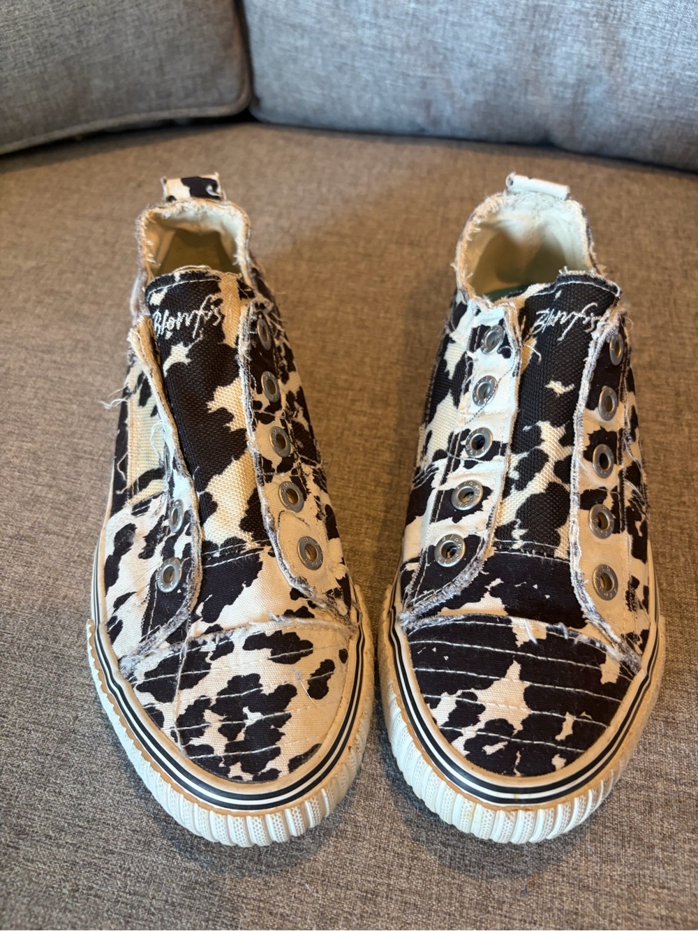 Blowfish Cow-Print Slip-On Canvas Sneakers in Black and White